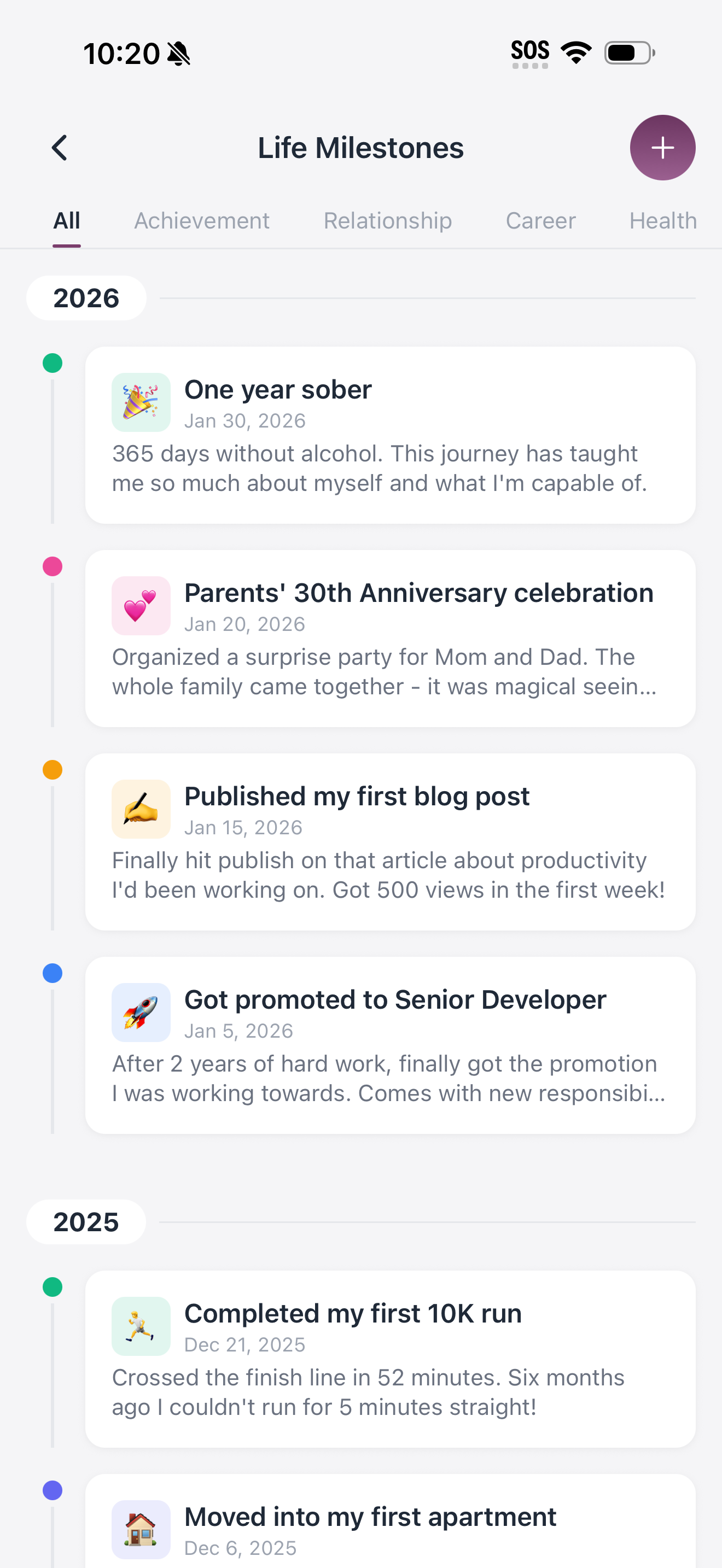 Goals & Milestones screenshot